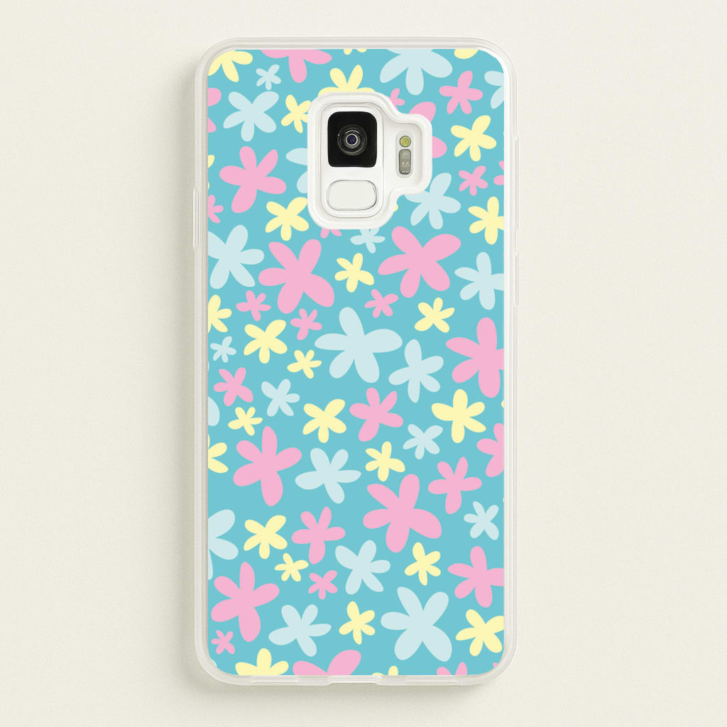 Blue, Pink And Yellow Flowers - Spring Patterns - Spring Phone Case for Galaxy S9