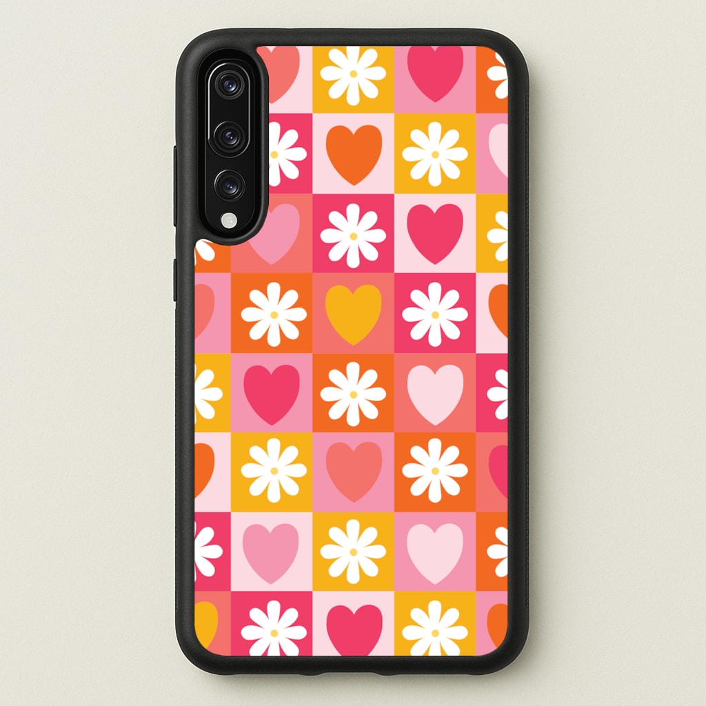 Checked Hearts And Flowers - Spring Patterns - Spring Phone Case for Huawei P20 Pro