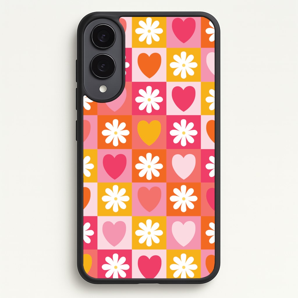 Checked Hearts And Flowers - Spring Patterns - Spring Phone Case for Galaxy S25 Edge