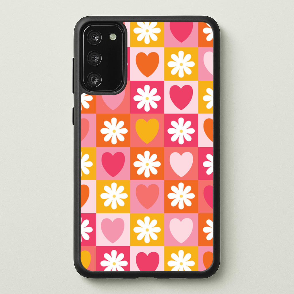 Checked Hearts And Flowers - Spring Patterns - Spring Phone Case for Galaxy S20FE