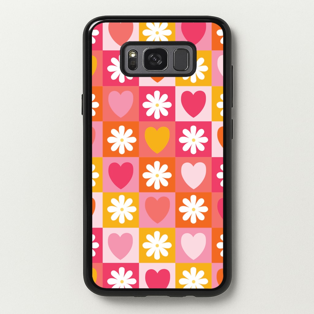 Checked Hearts And Flowers - Spring Patterns - Spring Phone Case for Galaxy S8