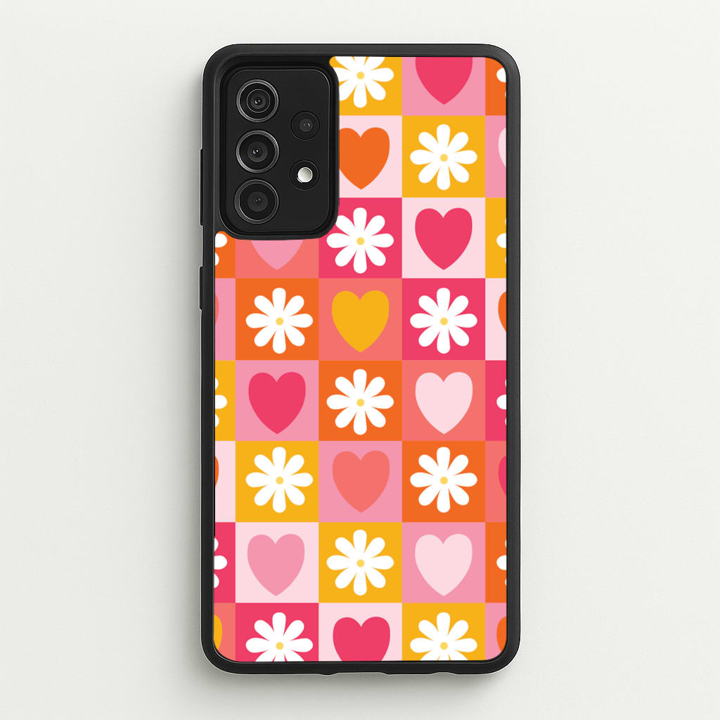 Checked Hearts And Flowers - Spring Patterns - Spring Phone Case for Galaxy A52 / A52s