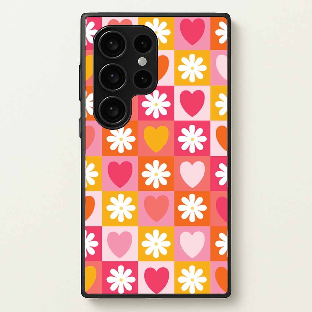 Checked Hearts And Flowers - Spring Patterns - Spring Phone Case for Galaxy S24 Ultra