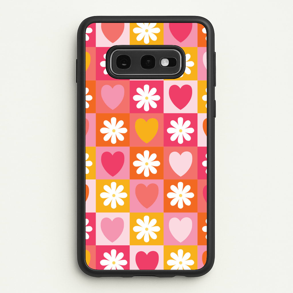 Checked Hearts And Flowers - Spring Patterns - Spring Phone Case for Galaxy S10e