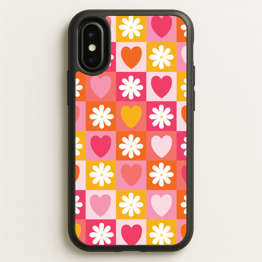 Checked Hearts And Flowers - Spring Patterns - Spring Phone Case for iPhone X / XS