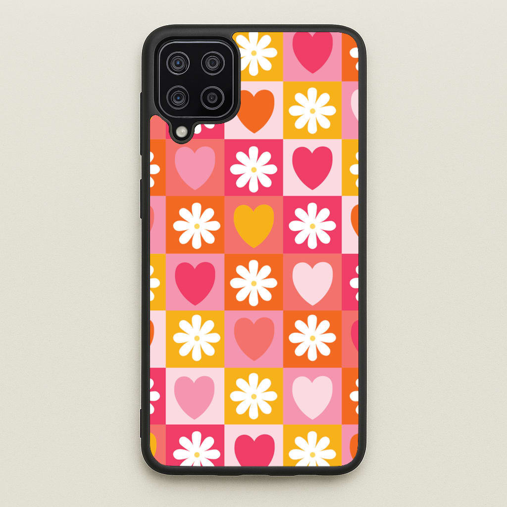 Checked Hearts And Flowers - Spring Patterns - Spring Phone Case for Galaxy A12