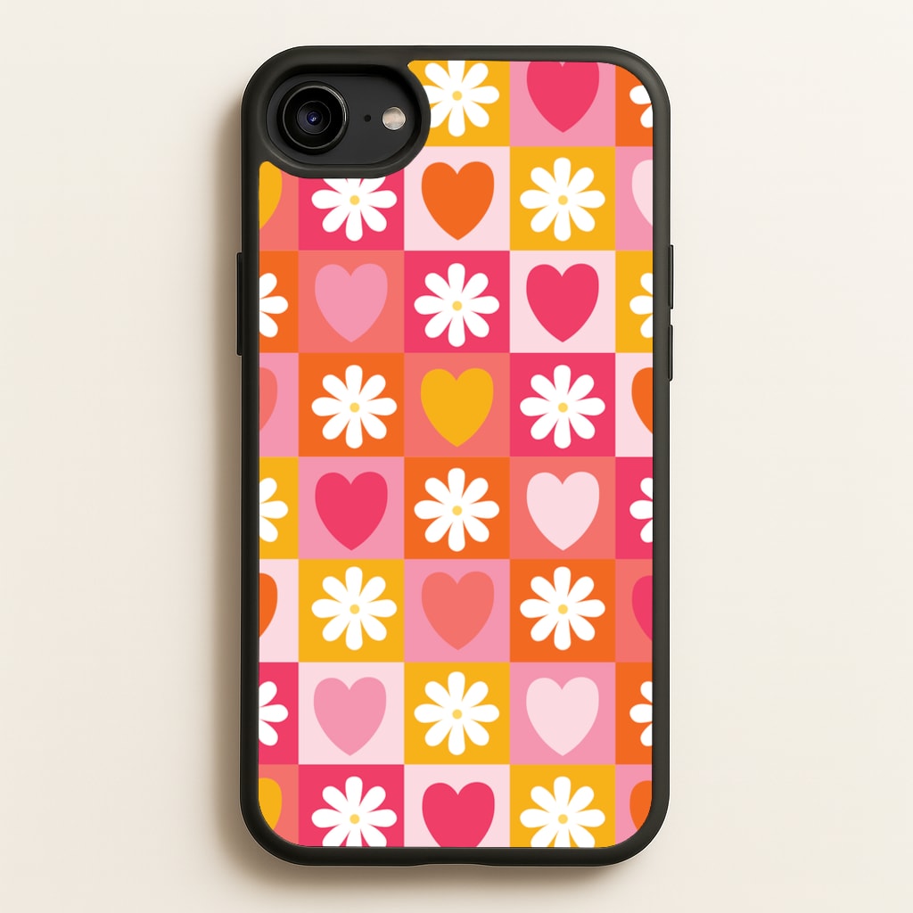 Checked Hearts And Flowers - Spring Patterns - Spring Phone Case for iPhone 6 / 7 / 8 / SE
