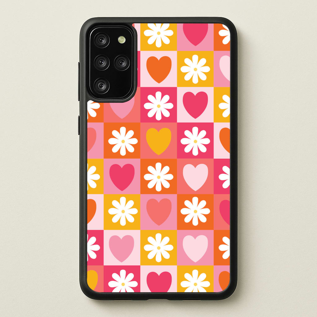 Checked Hearts And Flowers - Spring Patterns - Spring Phone Case for Galaxy S20 Plus