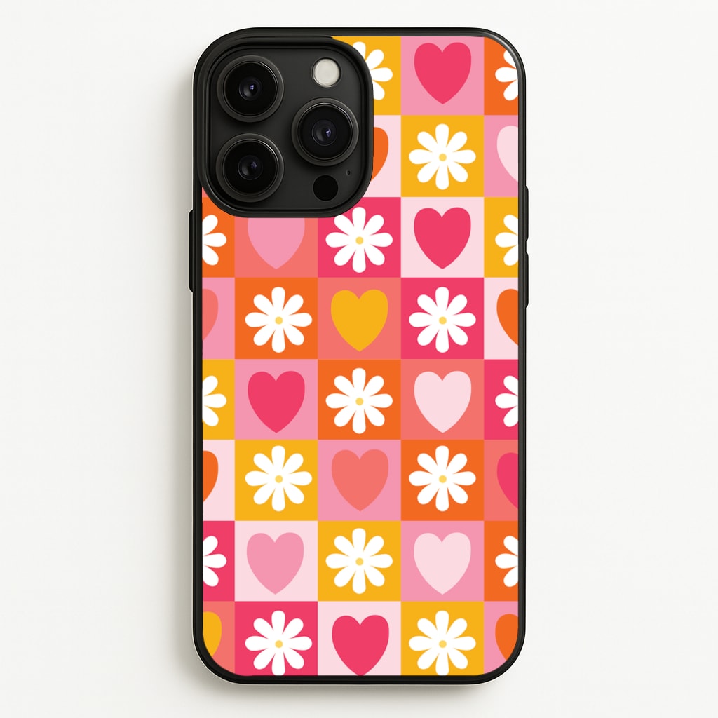 Checked Hearts And Flowers - Spring Patterns - Spring Phone Case for iPhone 13 Pro Max