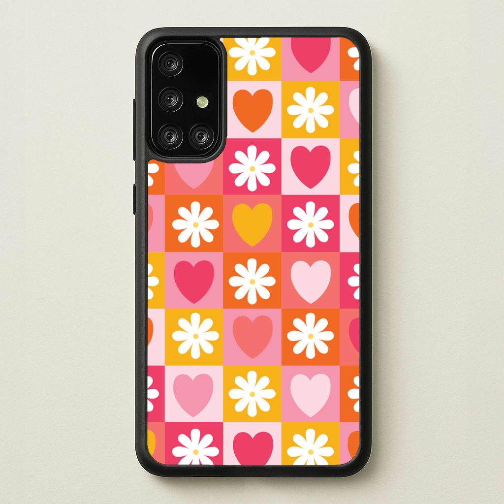 Checked Hearts And Flowers - Spring Patterns - Spring Phone Case for Galaxy A71