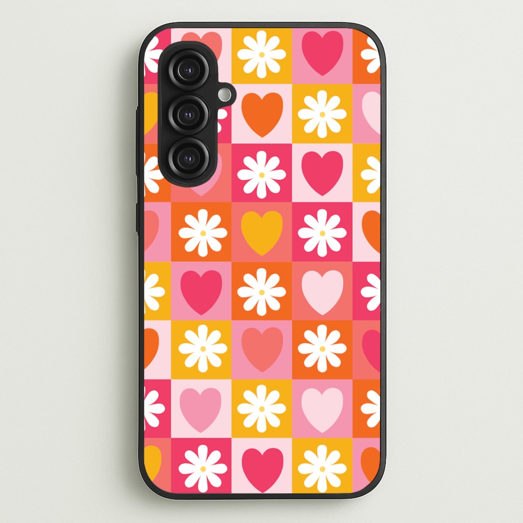 Checked Hearts And Flowers - Spring Patterns - Spring Phone Case for Galaxy S23FE
