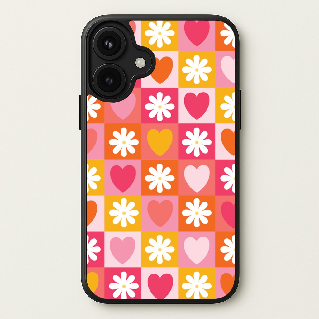Checked Hearts And Flowers - Spring Patterns Phone Case for iPhone 17