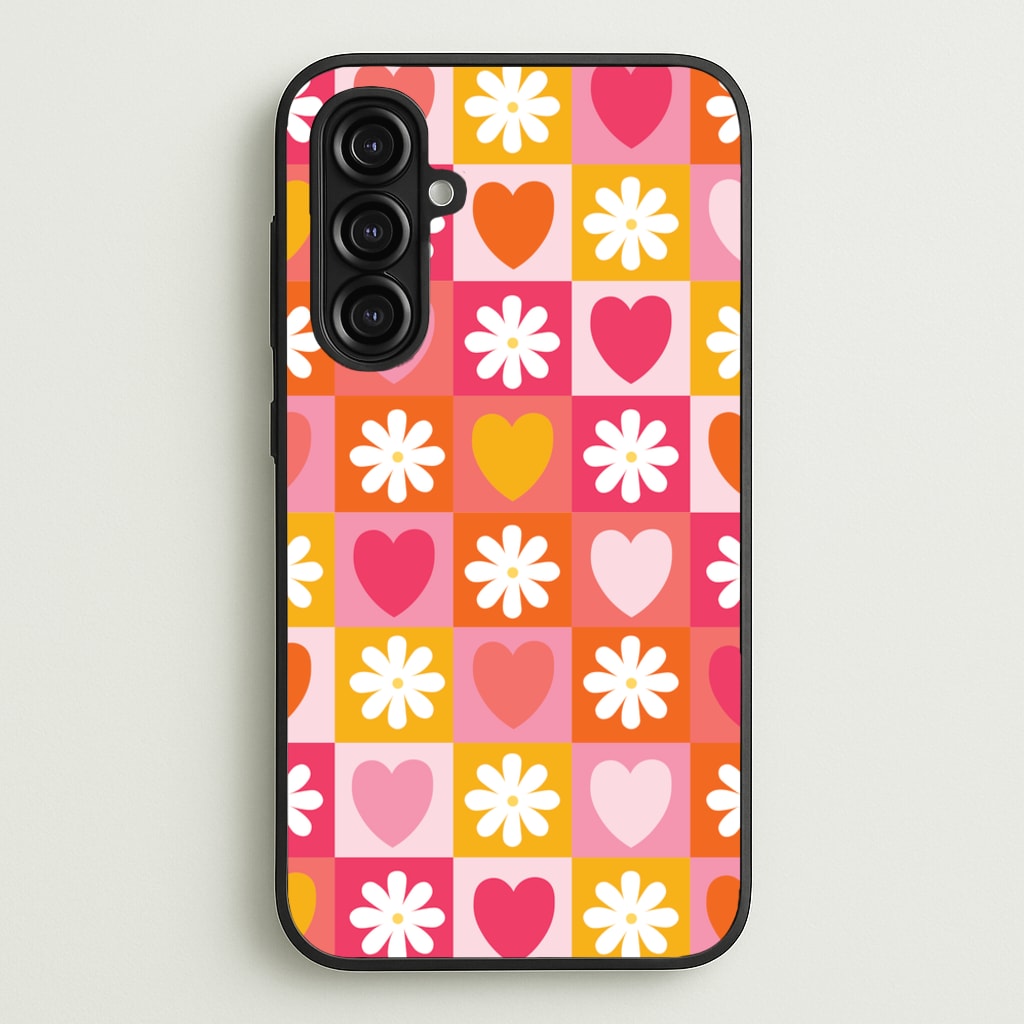 Checked Hearts And Flowers - Spring Patterns - Spring Phone Case for Galaxy A16