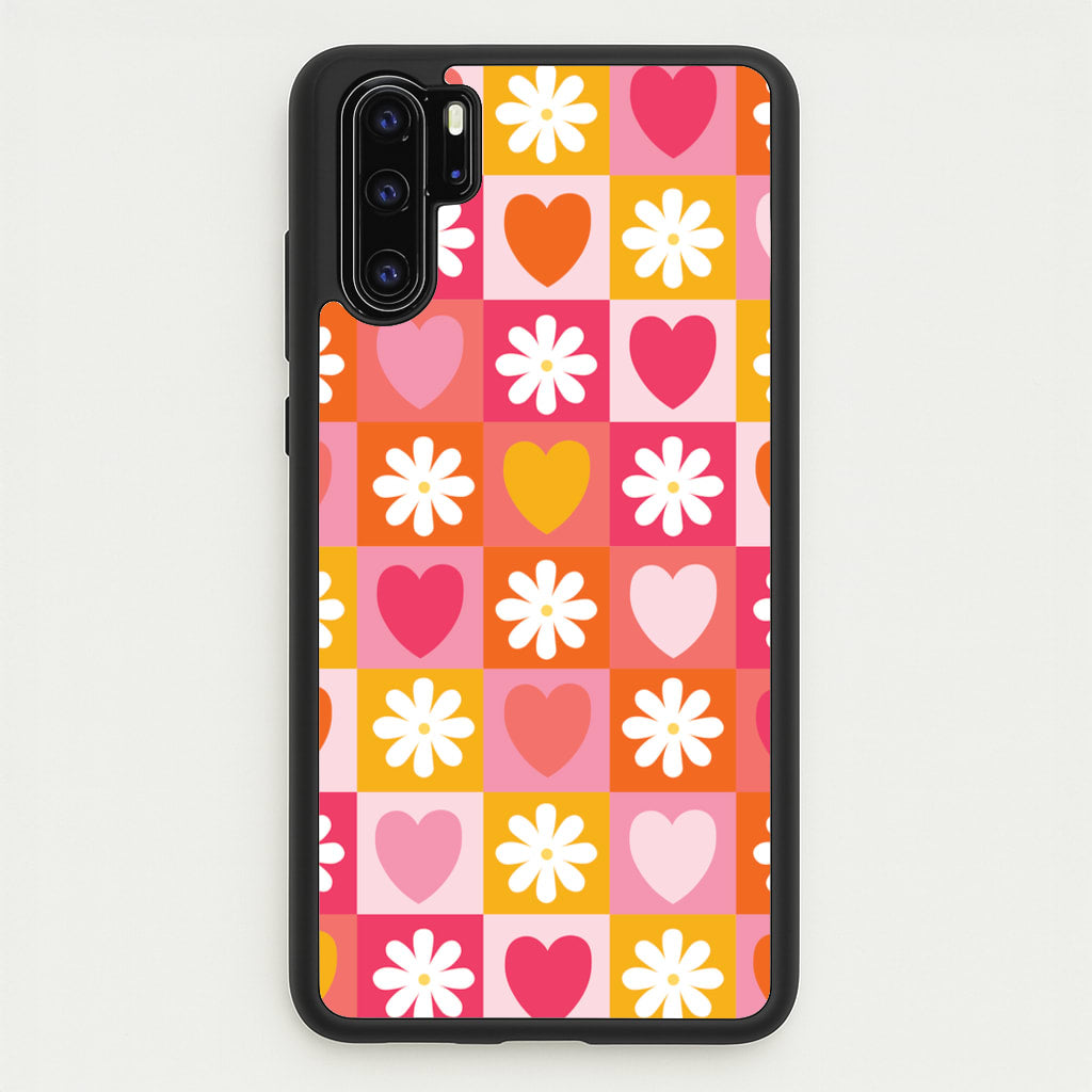 Checked Hearts And Flowers - Spring Patterns - Spring Phone Case for Huawei P30 Pro