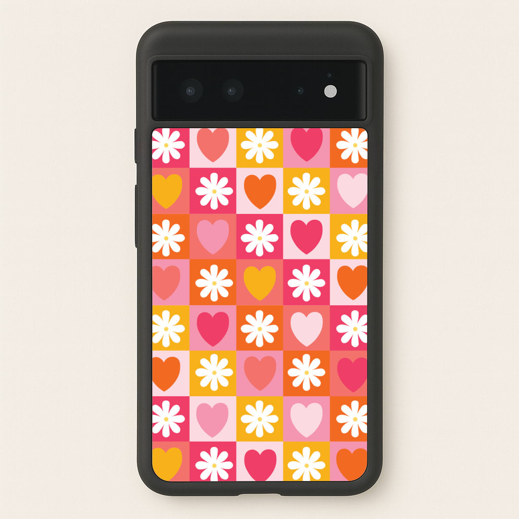 Checked Hearts And Flowers - Spring Patterns - Spring Phone Case for Google Pixel 6