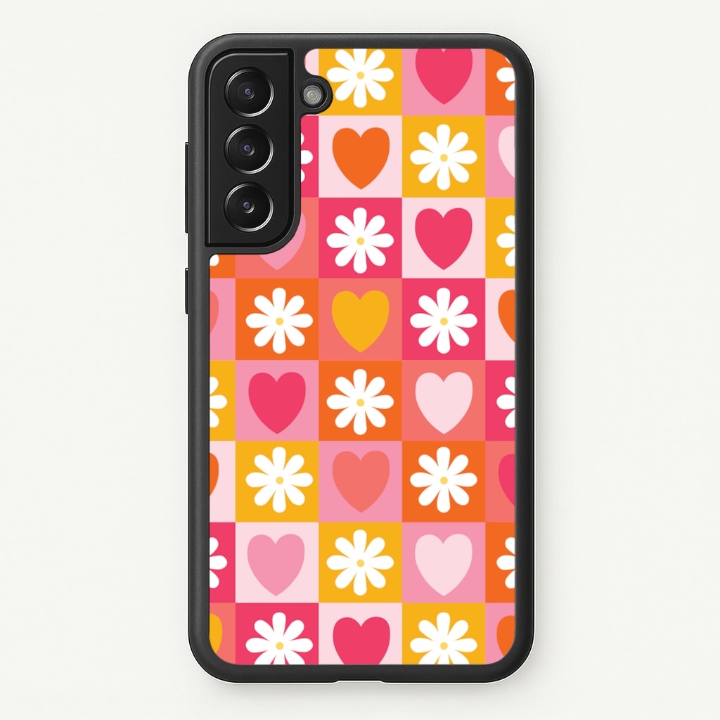 Checked Hearts And Flowers - Spring Patterns - Spring Phone Case for Galaxy S22