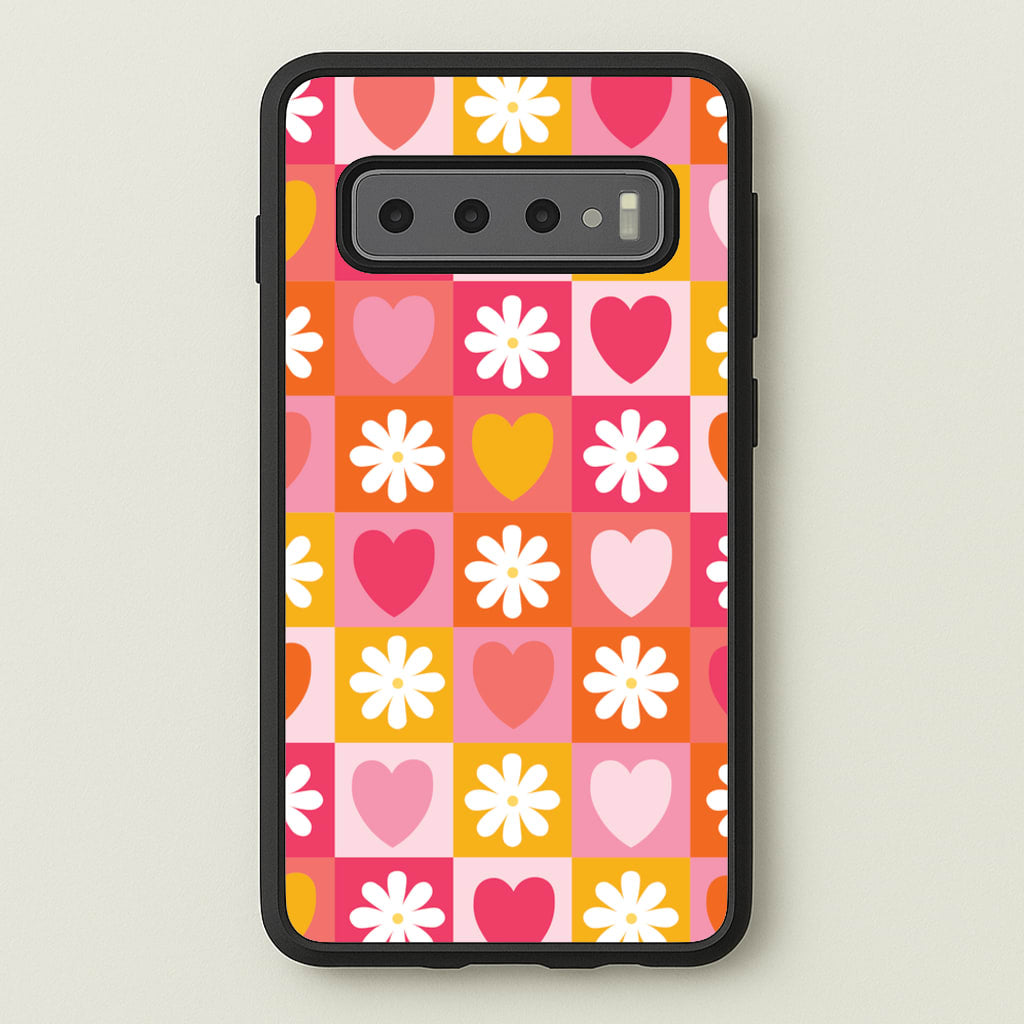 Checked Hearts And Flowers - Spring Patterns - Spring Phone Case for Galaxy S10 Plus
