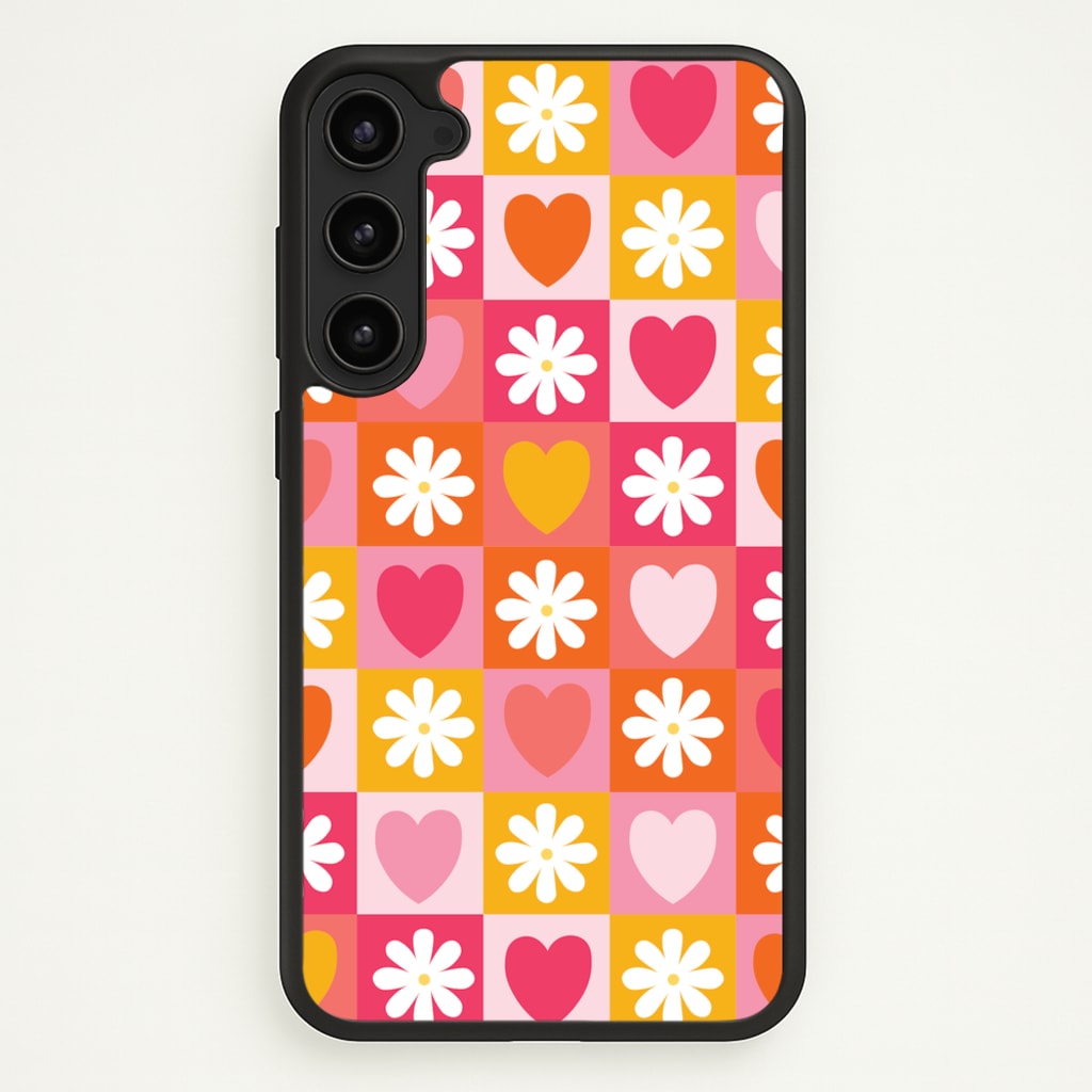 Checked Hearts And Flowers - Spring Patterns - Spring Phone Case for Galaxy S23