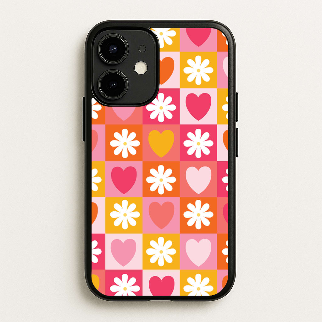 Checked Hearts And Flowers - Spring Patterns - Spring Phone Case for iPhone 12 Mini