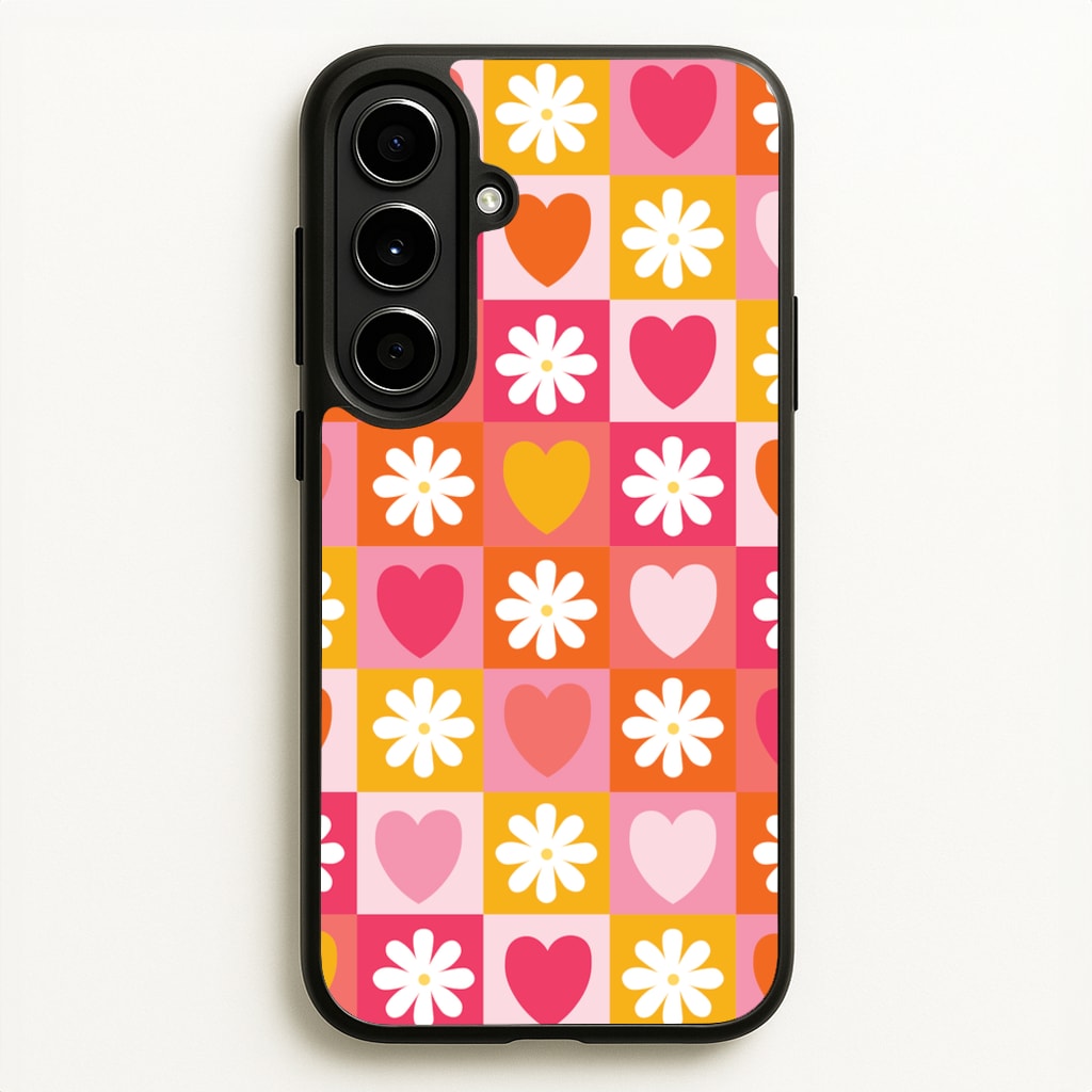 Checked Hearts And Flowers - Spring Patterns - Spring Phone Case for Galaxy A56
