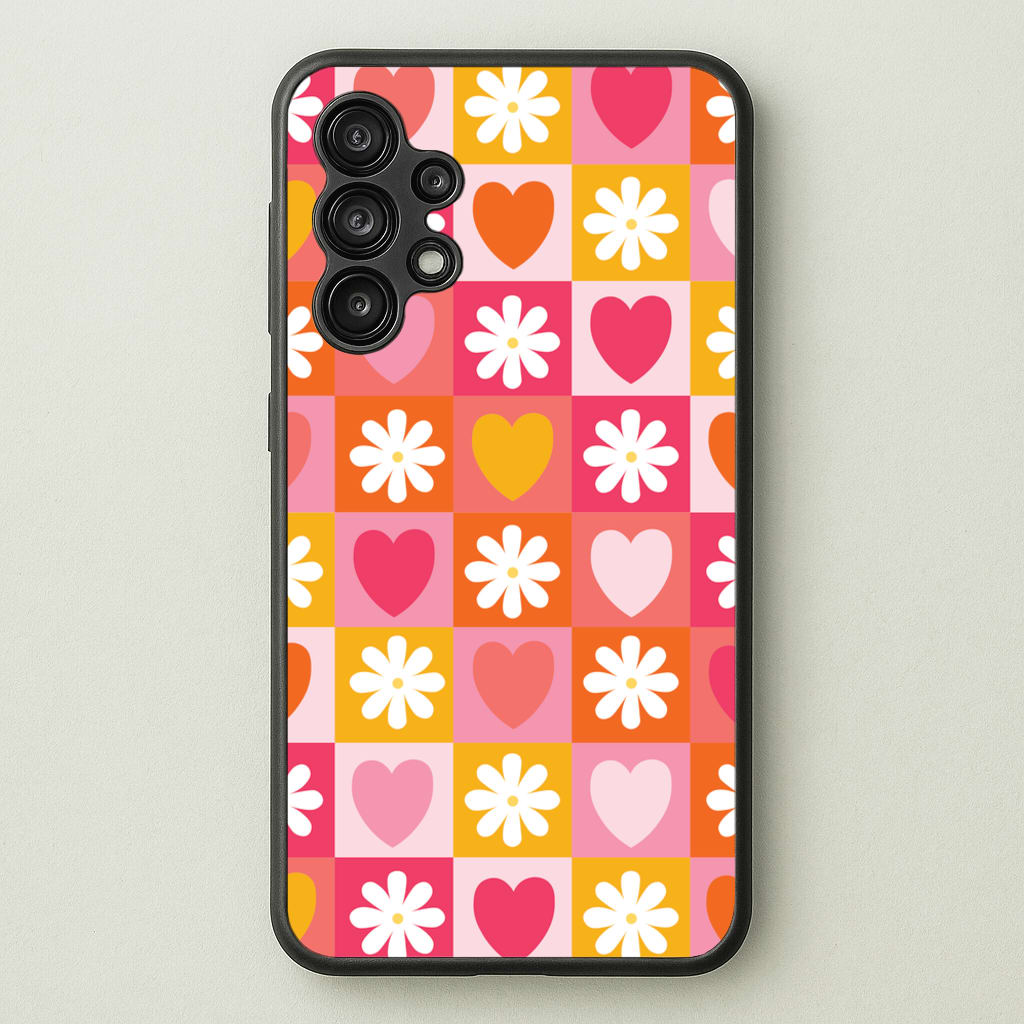 Checked Hearts And Flowers - Spring Patterns - Spring Phone Case for Galaxy A13