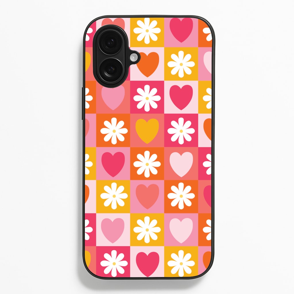 Checked Hearts And Flowers - Spring Patterns - Spring Phone Case for iPhone 16 Plus