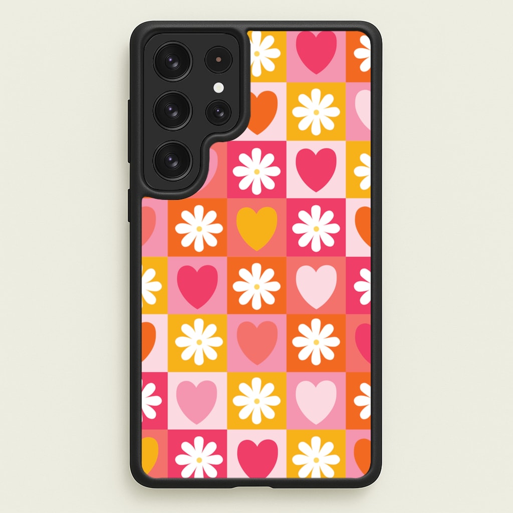 Checked Hearts And Flowers - Spring Patterns - Spring Phone Case for Galaxy S23 Ultra