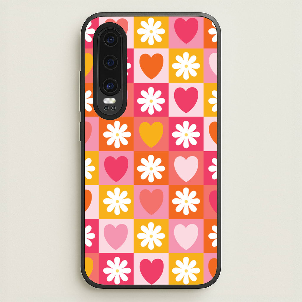 Checked Hearts And Flowers - Spring Patterns - Spring Phone Case for Huawei P30