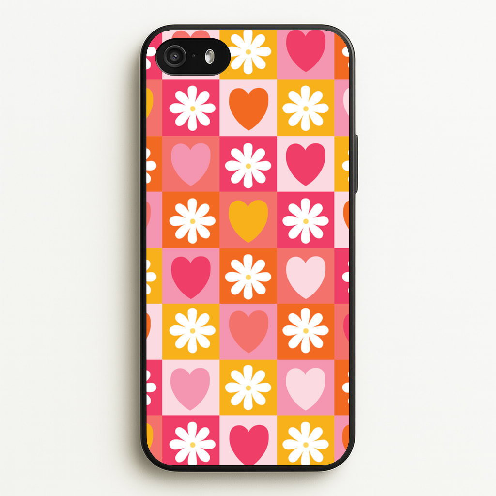 Checked Hearts And Flowers - Spring Patterns - Spring Phone Case for iPhone 5 / 5s / SE 2016