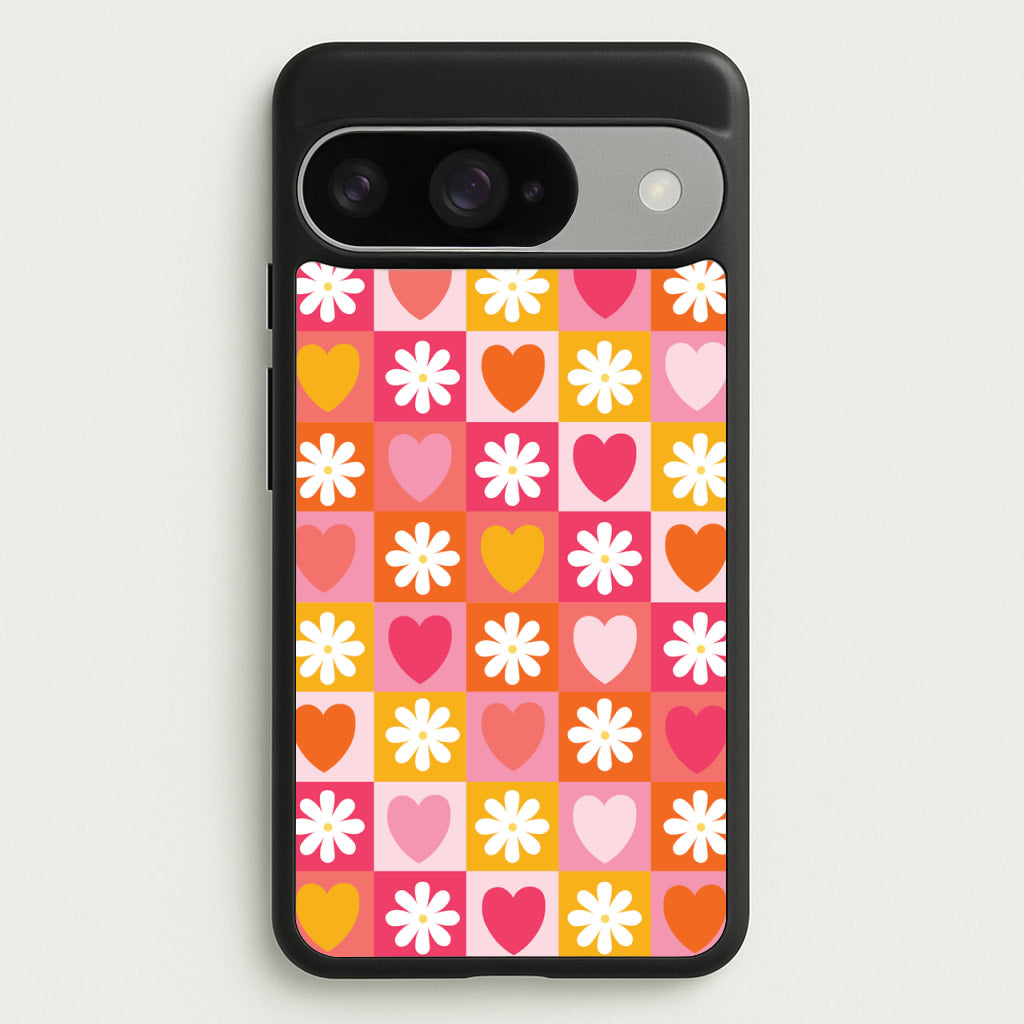 Checked Hearts And Flowers - Spring Patterns Phone Case for Google Pixel 10 / 10 Pro