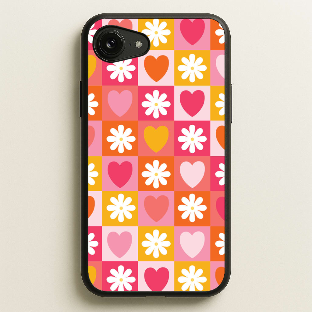 Checked Hearts And Flowers - Spring Patterns - Spring Phone Case for iPhone 16e