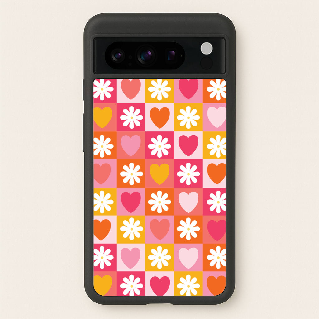 Checked Hearts And Flowers - Spring Patterns - Spring Phone Case for Google Pixel 8 Pro