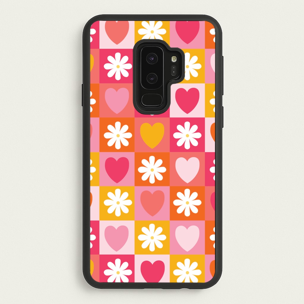 Checked Hearts And Flowers - Spring Patterns - Spring Phone Case for Galaxy S9 Plus