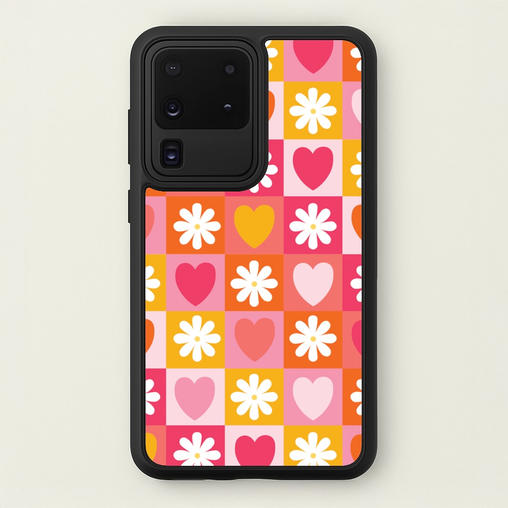 Checked Hearts And Flowers - Spring Patterns - Spring Phone Case for Galaxy S20 Ultra