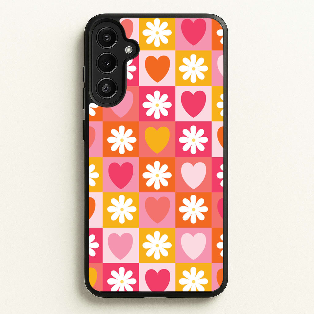 Checked Hearts And Flowers - Spring Patterns - Spring Phone Case for Galaxy A34