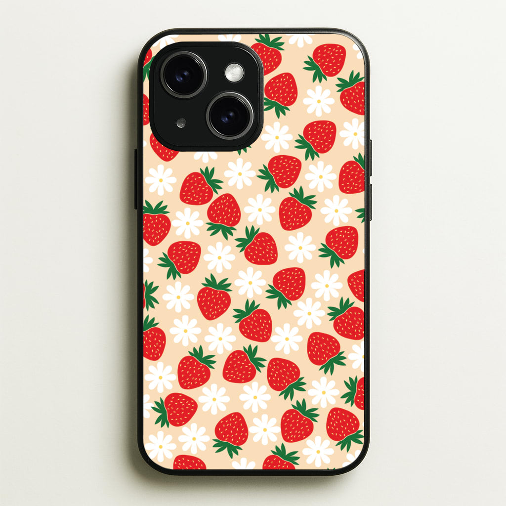 Strawberries and Flowers - Spring Patterns - Spring Phone Case for iPhone 15