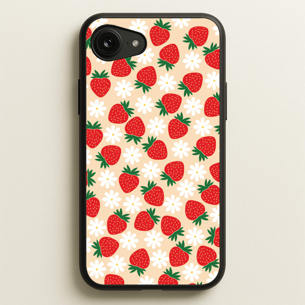 Strawberries and Flowers - Spring Patterns - Spring Phone Case for iPhone 16e