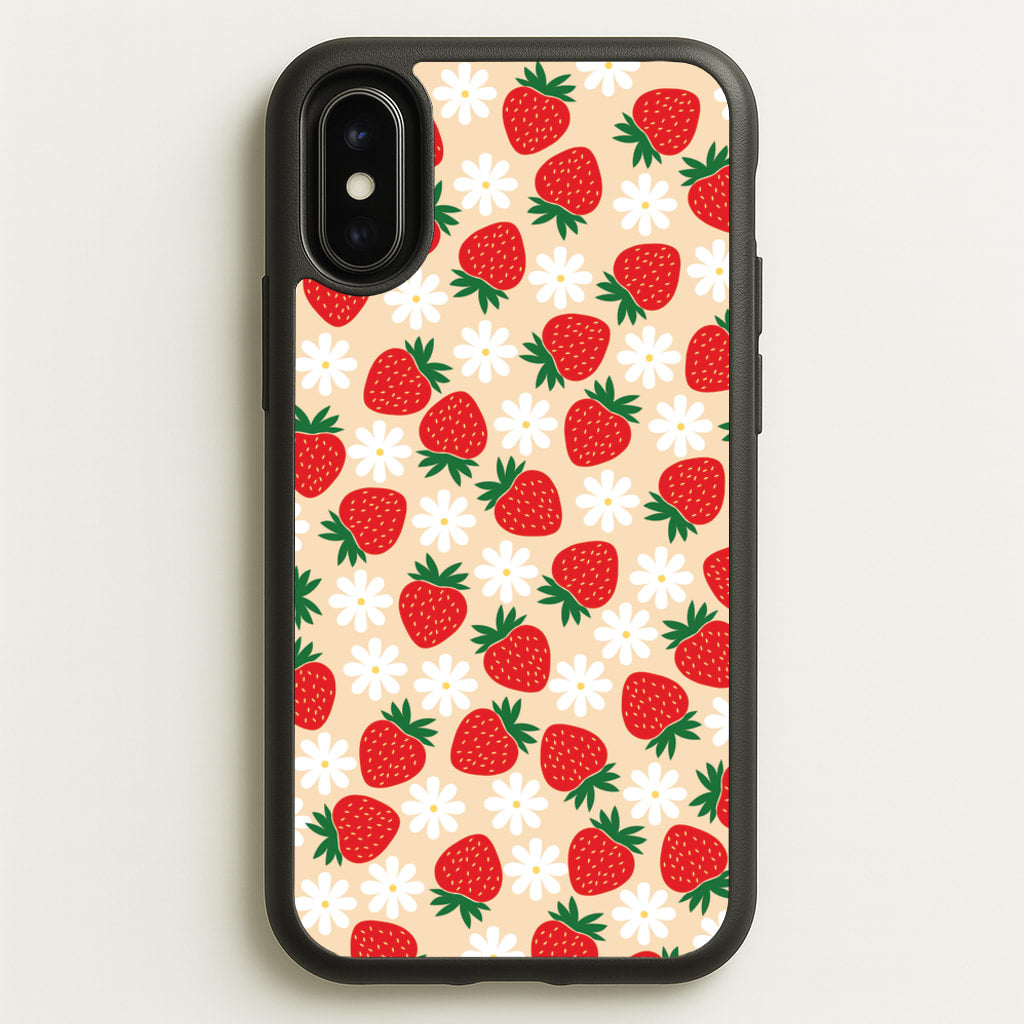 Strawberries and Flowers - Spring Patterns - Spring Phone Case for iPhone X / XS