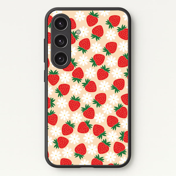 Strawberries and Flowers - Spring Patterns - Spring Phone Case for Galaxy S24 Plus