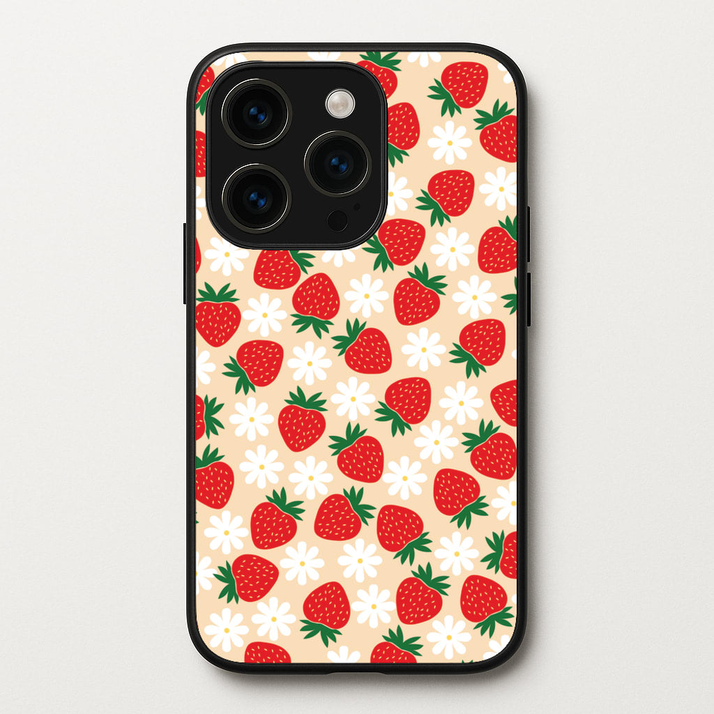Strawberries and Flowers - Spring Patterns - Spring Phone Case for iPhone 15 Pro Max