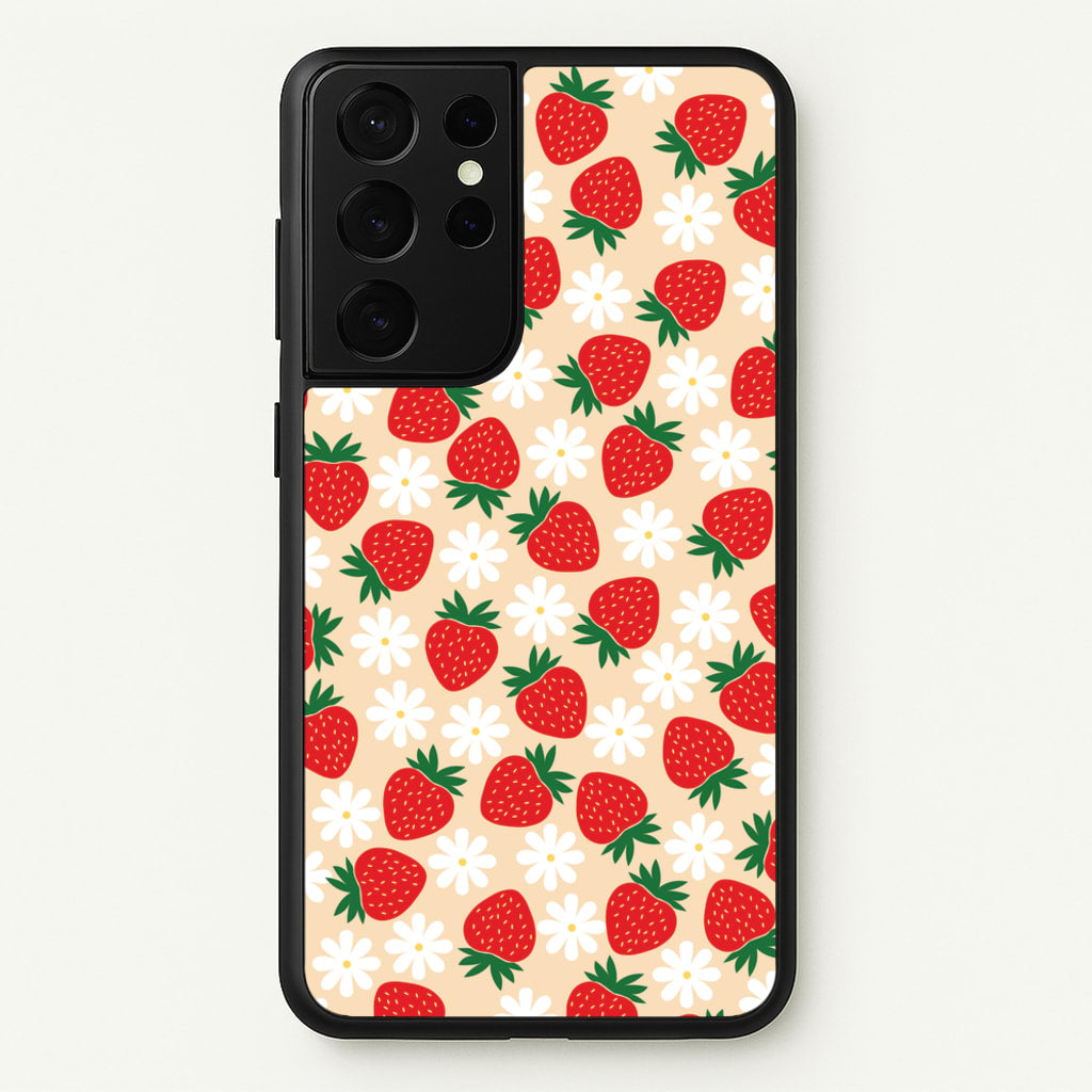 Strawberries and Flowers - Spring Patterns - Spring Phone Case for Galaxy S21 Ultra
