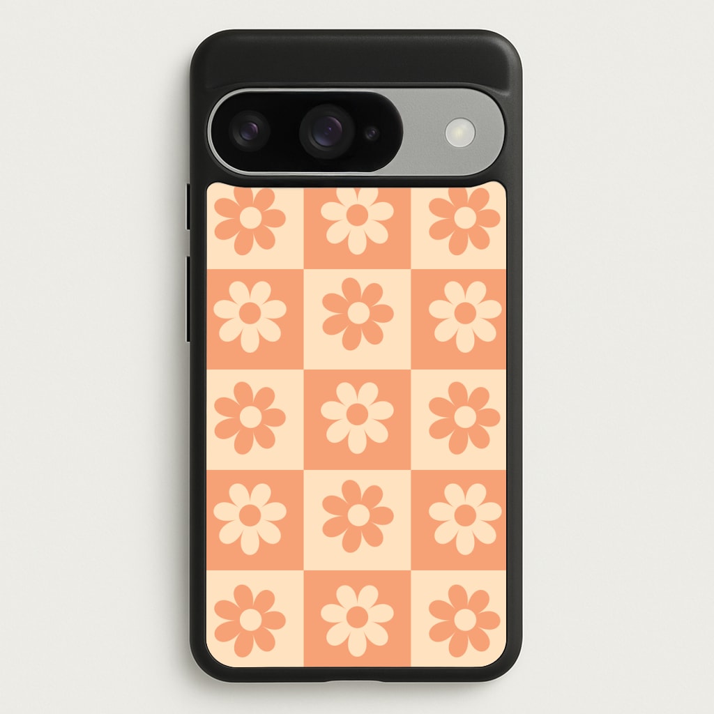 Checkered Flowers Orange Phone Case for Google Pixel 10 / 10 Pro