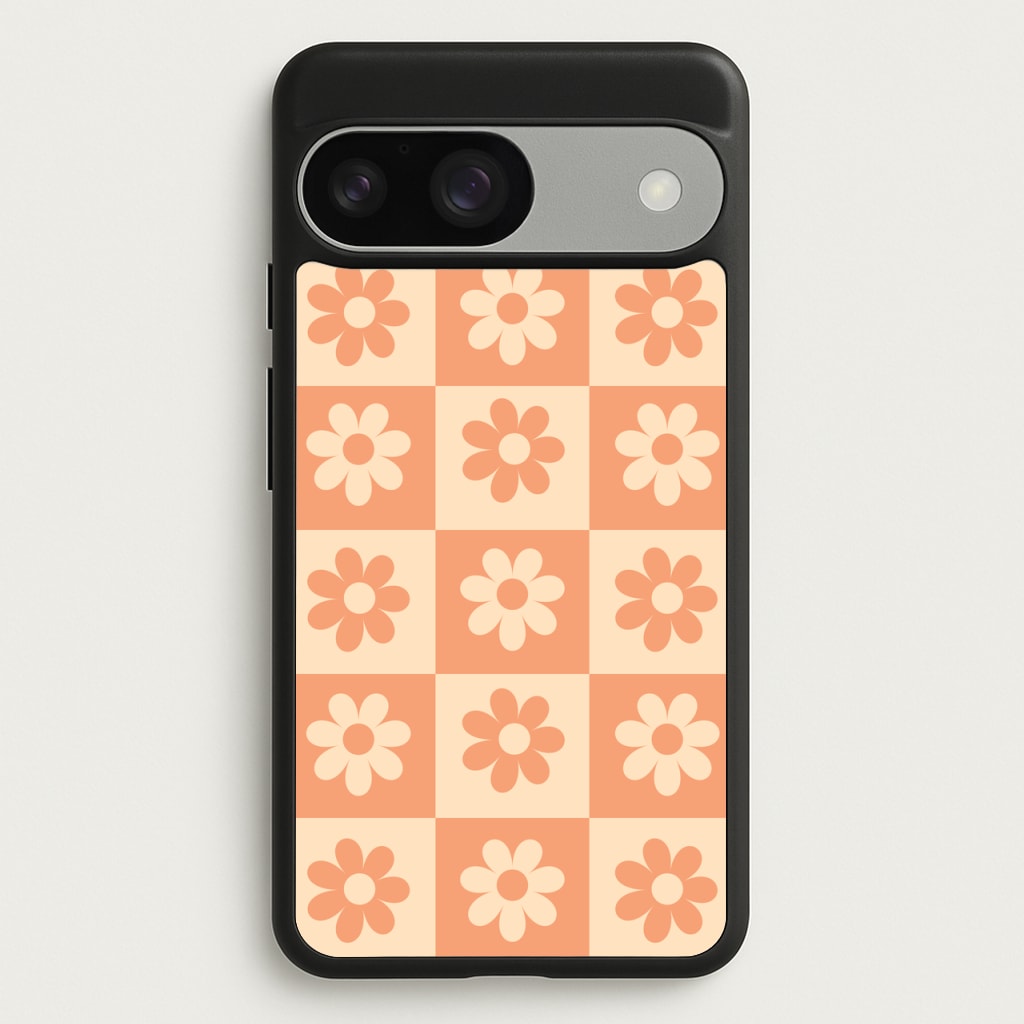 Checkered Flowers Orange - Spring Phone Case for Google Pixel 9 / 9 Pro