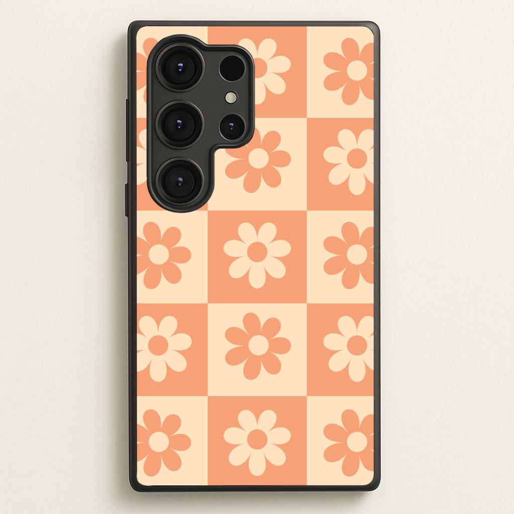 Checkered Flowers Orange - Spring Phone Case for Galaxy S25 Ultra