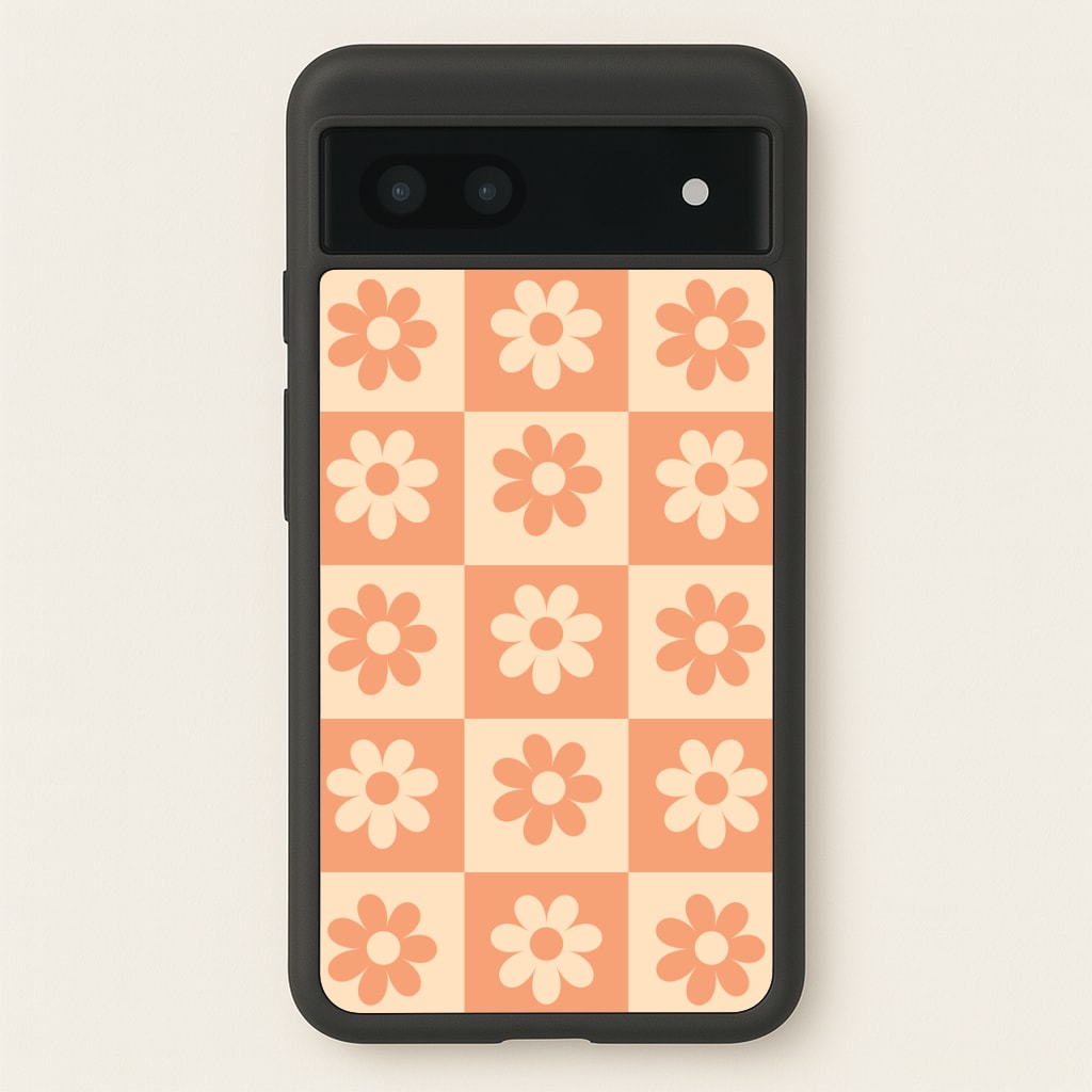 Checkered Flowers Orange - Spring Phone Case for Google Pixel 6a