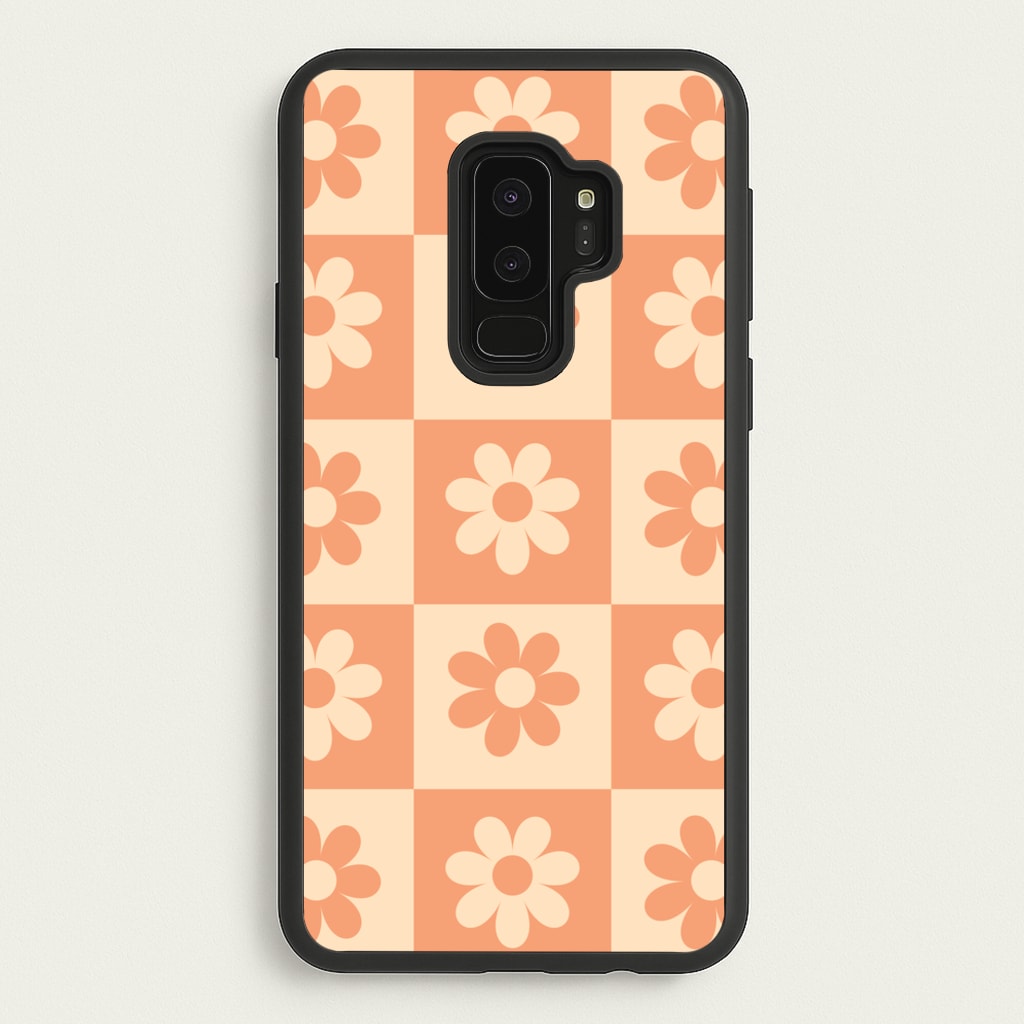 Checkered Flowers Orange - Spring Phone Case for Galaxy S9 Plus