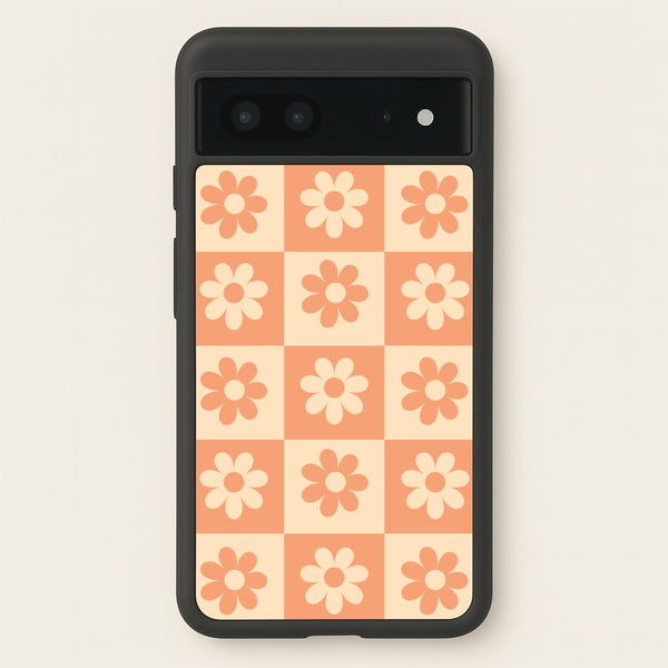 Checkered Flowers Orange - Spring Phone Case for Google Pixel 7