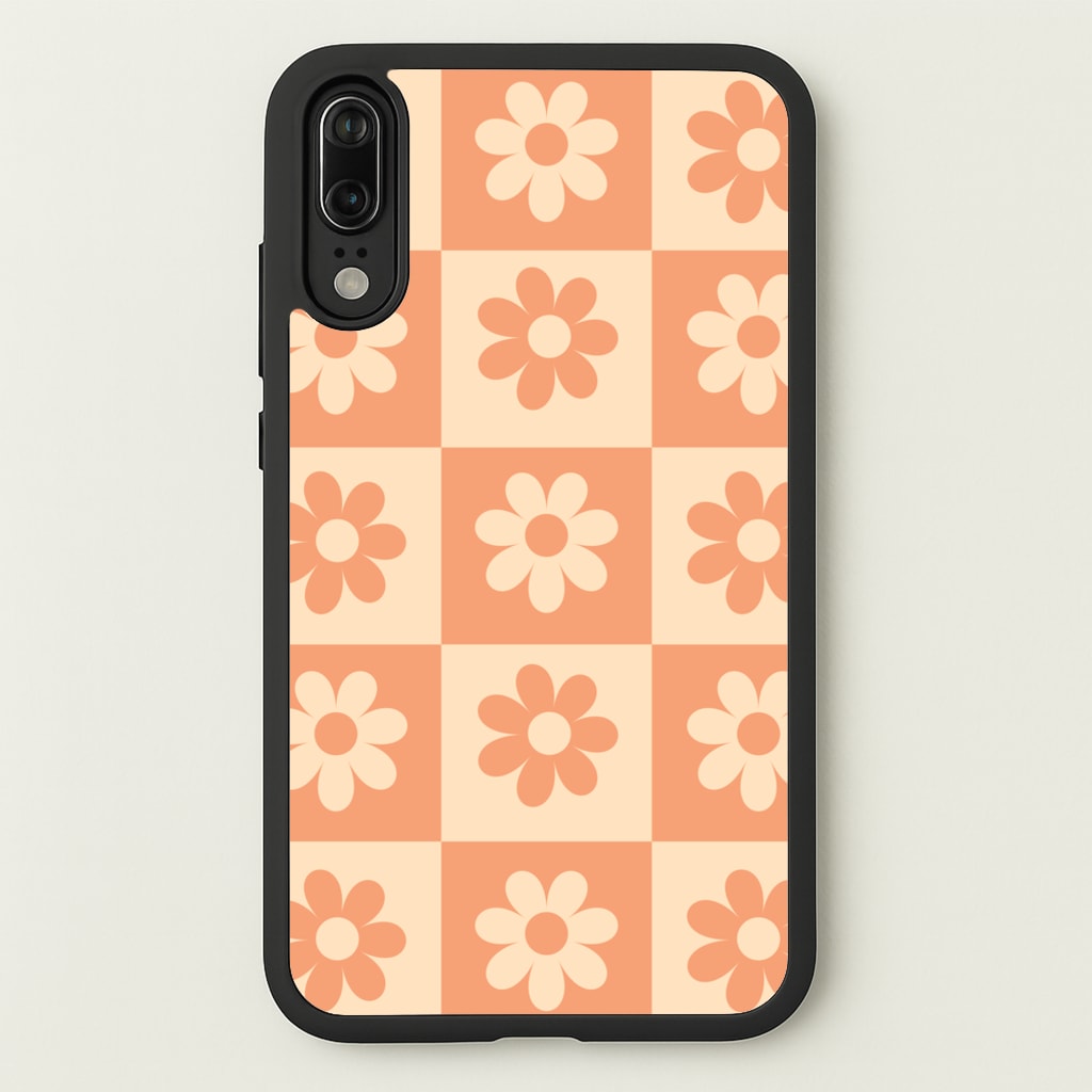 Checkered Flowers Orange - Spring Phone Case for Huawei P20