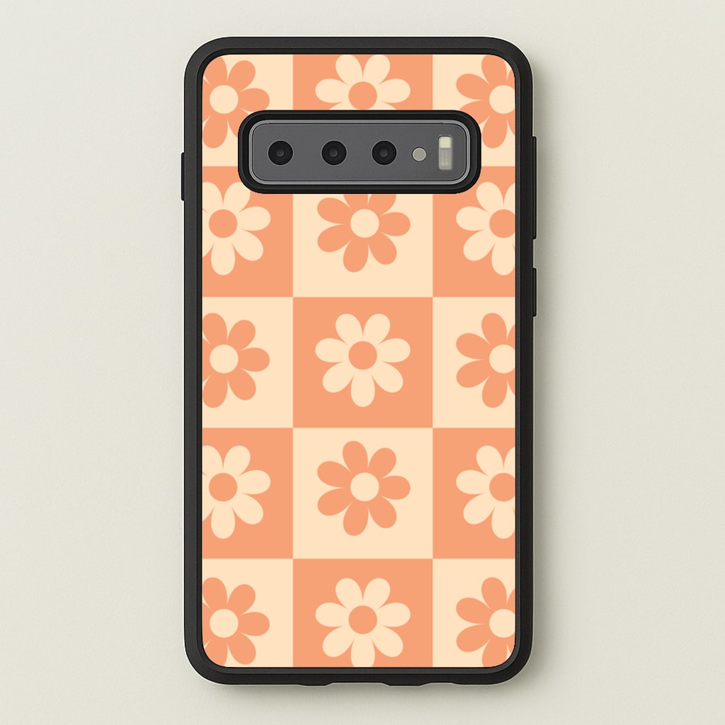 Checkered Flowers Orange - Spring Phone Case for Galaxy S10 Plus