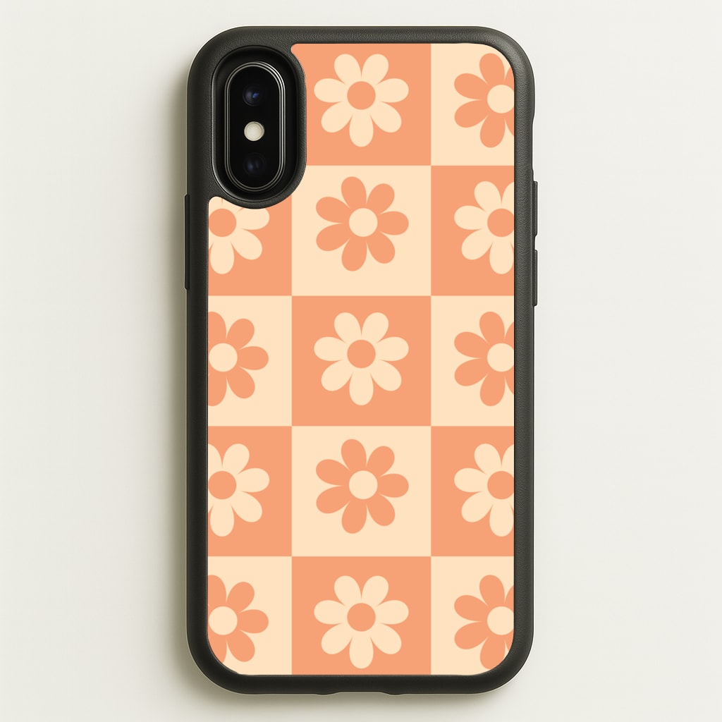 Checkered Flowers Orange - Spring Phone Case for iPhone X / XS